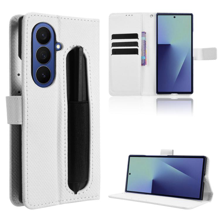 

For Samsung Galaxy Z Fold7 with Pen Slot Diamond Texture Leather Phone Case(White)