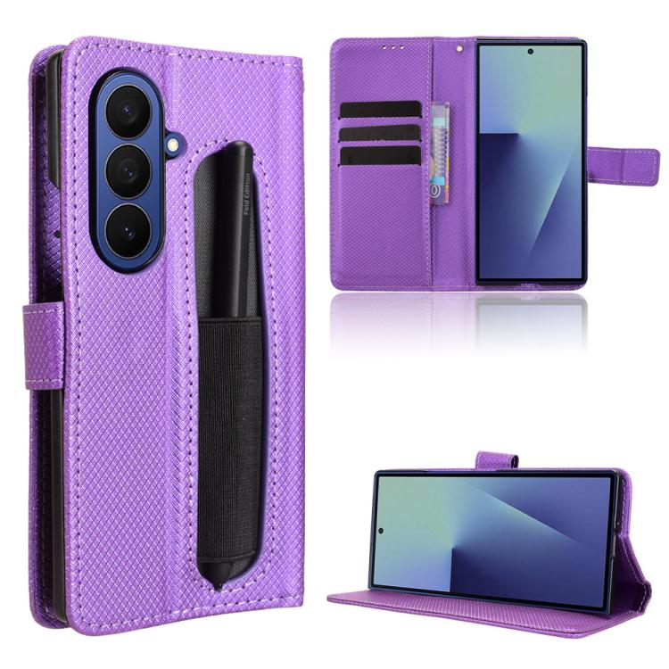 

For Samsung Galaxy Z Fold7 with Pen Slot Diamond Texture Leather Phone Case(Purple)