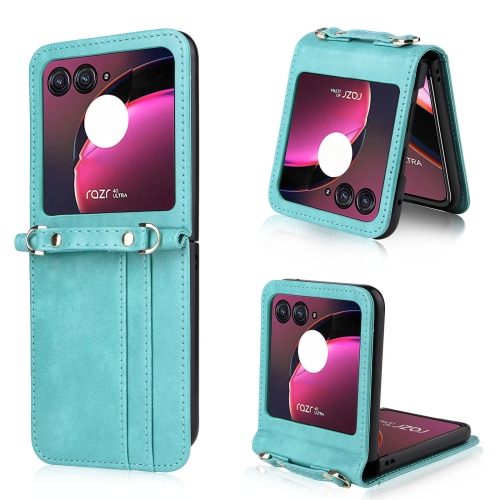 

For Motorola Razr 40 Ultra Crossbody Card Slot Leather Phone Case(Mint Green)