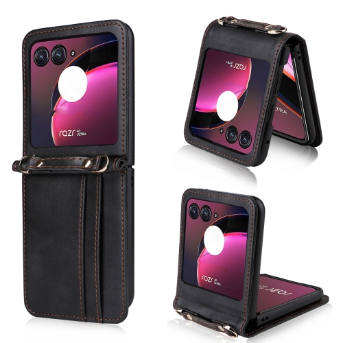 

For Motorola Razr 40 Ultra Crossbody Card Slot Leather Phone Case(Black)