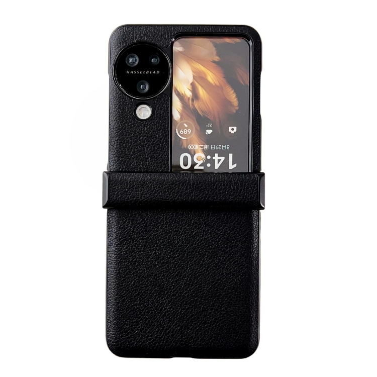 

For OPPO Find N3 Flip Three-piece Set Lichi Texture PU Phone Case(Black)