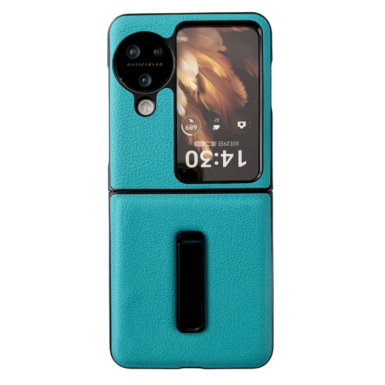 

For OPPO Find N3 Flip Lichi Texture PU Shockproof Phone Case with Holder(Blue)