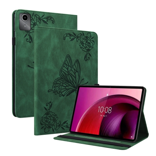 For Lenovo Tab M11/Xiaoxin Pad 11 2024 Butterfly Flower Embossed Leather Tablet Case(Green) for honor magic5 mandala flower embossed leather phone case purple