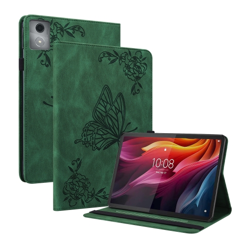 

For Lenovo Tab K11 Plus Butterfly Flower Embossed Leather Tablet Case(Green)