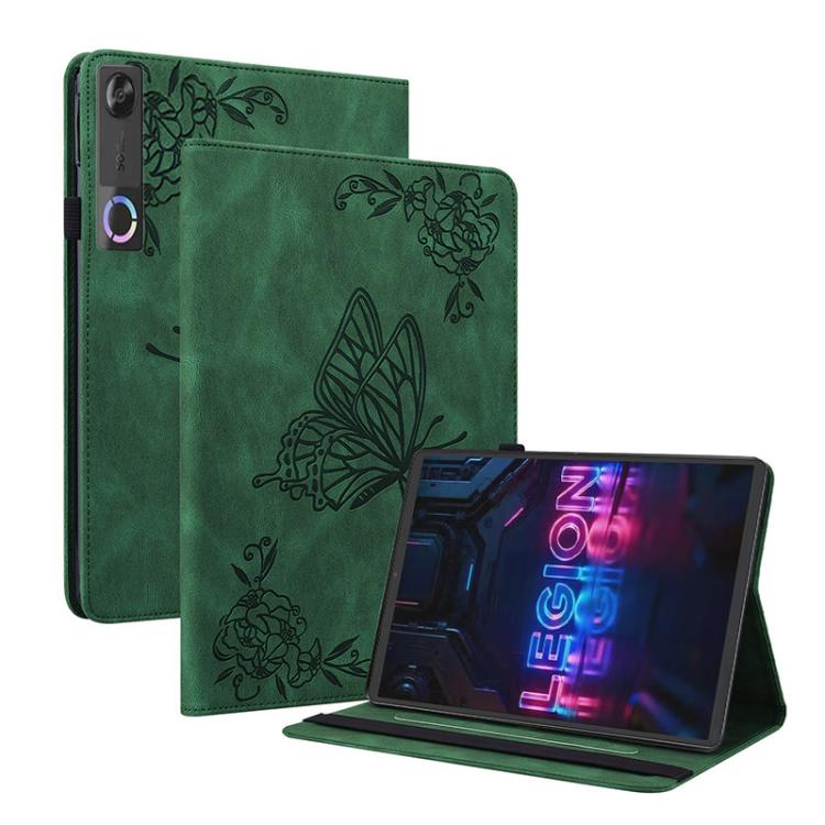 

For Lenovo Legion Y700 Gen 5 Butterfly Flower Embossed Leather Tablet Case(Green)