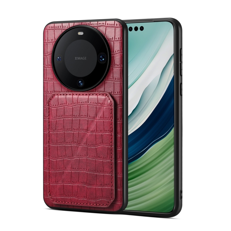 

For Huawei Mate 60 Denior Crocodile Texture Holder Electroplating Phone Case(Red)