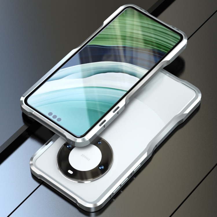 

For Huawei Mate 60 Pro Sharp Edge Magnetic Shockproof Metal Frame Phone Case(Silver)