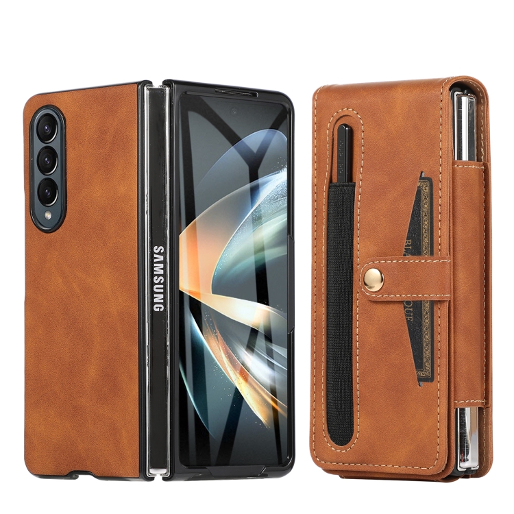 

For Samsung Galaxy Z Fold4 Multifunctional Folding Phone Leather Case(Brown)