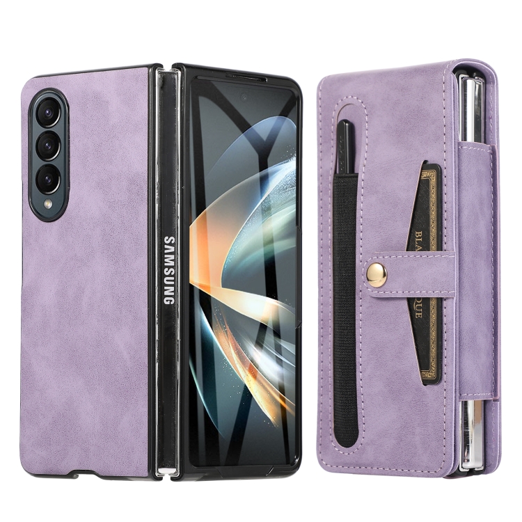

For Samsung Galaxy Z Fold4 Multifunctional Folding Phone Leather Case(Purple)