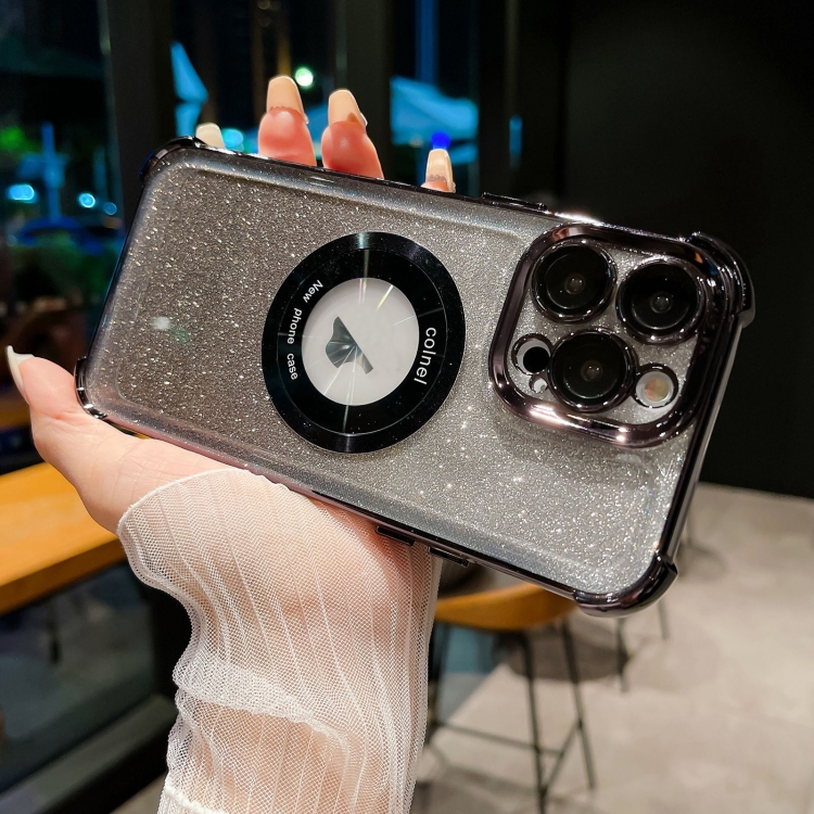 

For iPhone 14 Pro 6D Electroplating Gradient Glitter Armor Magsafe Phone Case(Black)