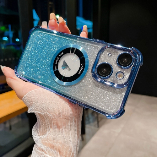 

For iPhone 13 6D Electroplating Gradient Glitter Armor Magsafe Phone Case(Blue)