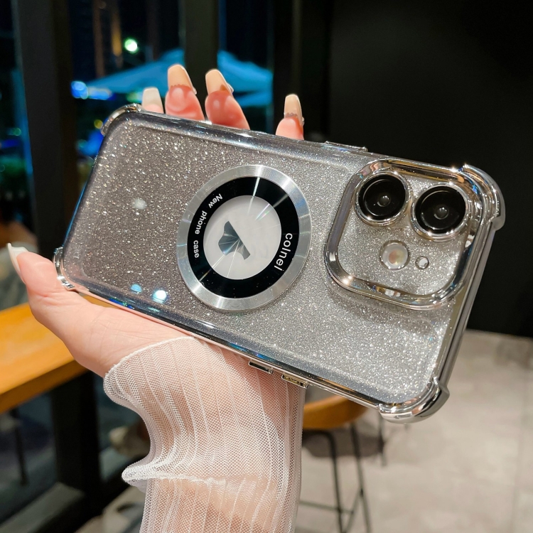 

For iPhone 12 6D Electroplating Gradient Glitter Armor Magsafe Phone Case(Silver)