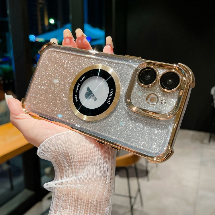 

For iPhone 12 6D Electroplating Gradient Glitter Armor Magsafe Phone Case(Gold)