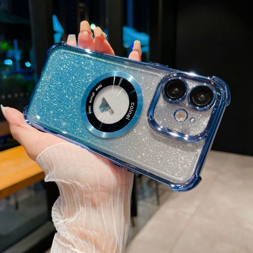 

For iPhone 11 6D Electroplating Gradient Glitter Armor Magsafe Phone Case(Blue)