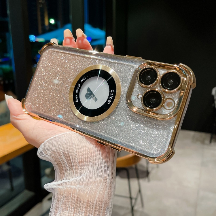 

For iPhone 11 Pro 6D Electroplating Gradient Glitter Armor Magsafe Phone Case(Gold)