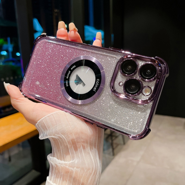 

For iPhone 11 Pro 6D Electroplating Gradient Glitter Armor Magsafe Phone Case(Purple)