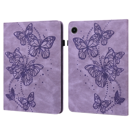 

For Samsung Galaxy Tab A9 Embossed Butterfly Pattern Horizontal Flip Leather Tablet Case(Purple)