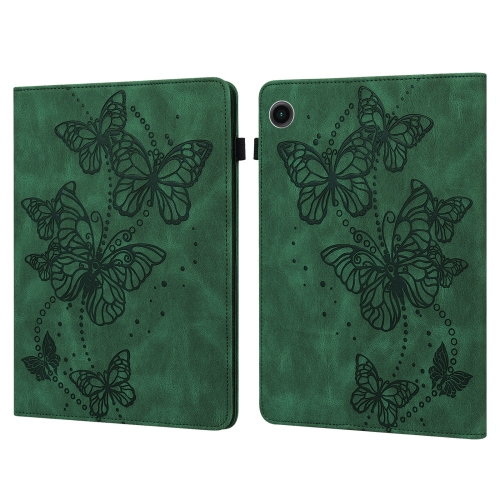 

For Samsung Galaxy Tab A9 Embossed Butterfly Pattern Horizontal Flip Leather Tablet Case(Green)