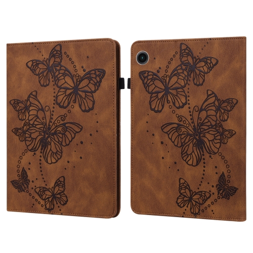For Samsung Galaxy Tab A9 Embossed Butterfly Pattern Horizontal Flip Leather Tablet Case(Brown) for samsung galaxy tab s9 embossed butterfly pattern horizontal flip leather tablet case green