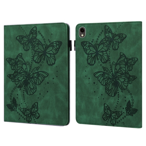 For Samsung Galaxy Tab S9 Embossed Butterfly Pattern Horizontal Flip Leather Tablet Case(Green) for samsung galaxy tab a9 embossed smile flip smart leather tablet case khaki