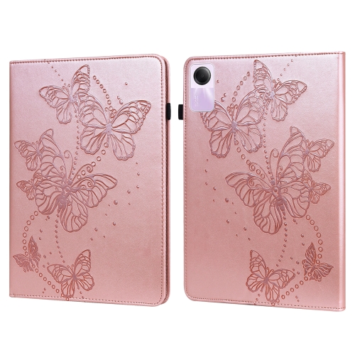 For Xiaomi Redmi Pad SE Embossed Butterfly Pattern Horizontal Flip Leather Tablet Case(Pink) for honor x5 plus play 40c butterfly rose embossed leather phone case blue