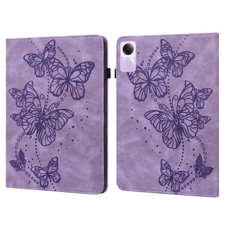 

For Xiaomi Redmi Pad SE Embossed Butterfly Pattern Horizontal Flip Leather Tablet Case(Purple)