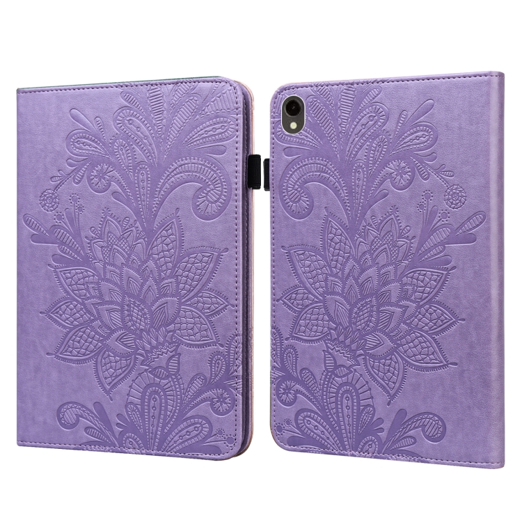 

For Samsung Galaxy Tab S9 Lace Flower Embossing Pattern PU Tablet Case(Purple)