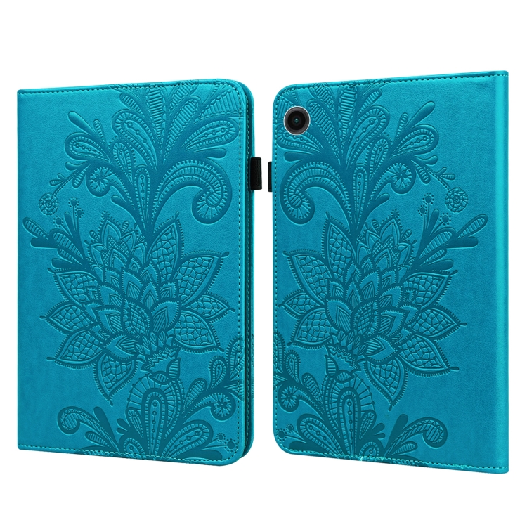 

For Samsung Galaxy Tab A9 Lace Flower Embossing Pattern PU Tablet Case(Blue)