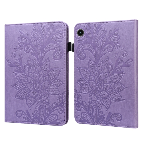 

For Samsung Galaxy Tab A9 Lace Flower Embossing Pattern PU Tablet Case(Purple)