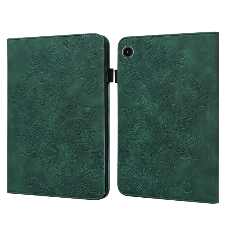 

For Samsung Galaxy Tab A9 Lace Flower Embossing Pattern PU Tablet Case(Green)