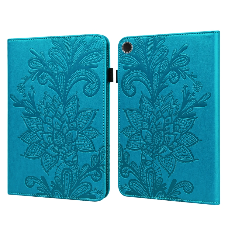 

For Samsung Galaxy Tab A9+ Lace Flower Embossing Pattern PU Tablet Case(Blue)