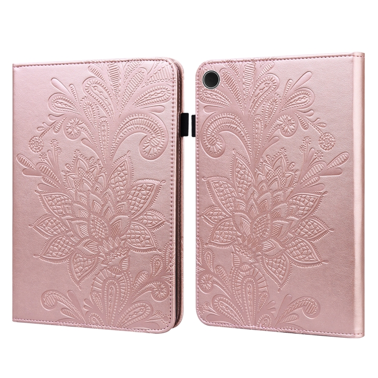 

For Samsung Galaxy Tab A9+ Lace Flower Embossing Pattern PU Tablet Case(Gold)
