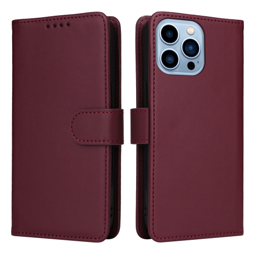 For iPhone 13 Pro Max BETOPNICE BN-005 2 in 1 Detachable Imitate Genuine Leather Phone Case(Wine Red) for iphone 15 imitate liquid skin feel leather phone case with card slots pink