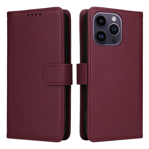 For iPhone 14 Pro Max BETOPNICE BN-005 2 in 1 Detachable Imitate Genuine Leather Phone Case(Wine Red) for iphone 12 mini betopnice bn 005 2 in 1 detachable imitate genuine leather phone case brown