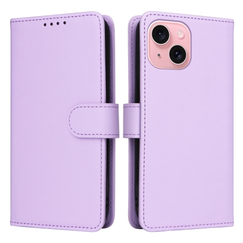 

For iPhone 15 BETOPNICE BN-005 2 in 1 Detachable Imitate Genuine Leather Phone Case(Light Purple)