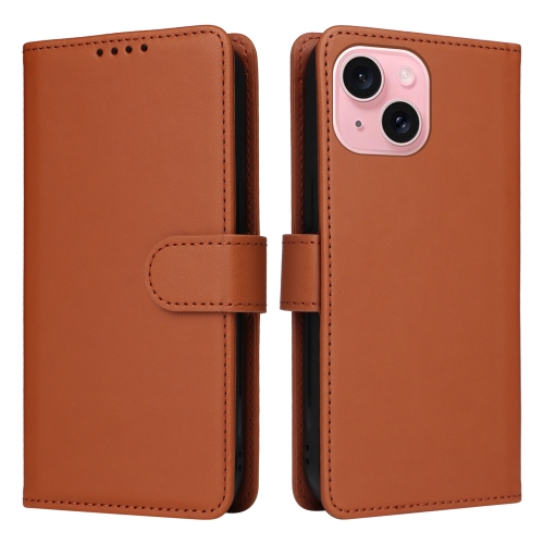 For iPhone 15 BETOPNICE BN-005 2 in 1 Detachable Imitate Genuine Leather Phone Case(Brown) for iphone 14 plus butterfly cat embossing flip leather phone case brown