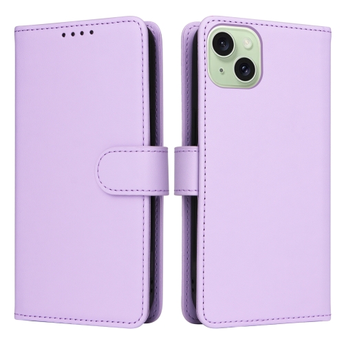For iPhone 15 Plus BETOPNICE BN-005 2 in 1 Detachable Imitate Genuine Leather Phone Case(Light Purple) for iphone 15 imitate liquid skin feel leather phone case with card slots pink