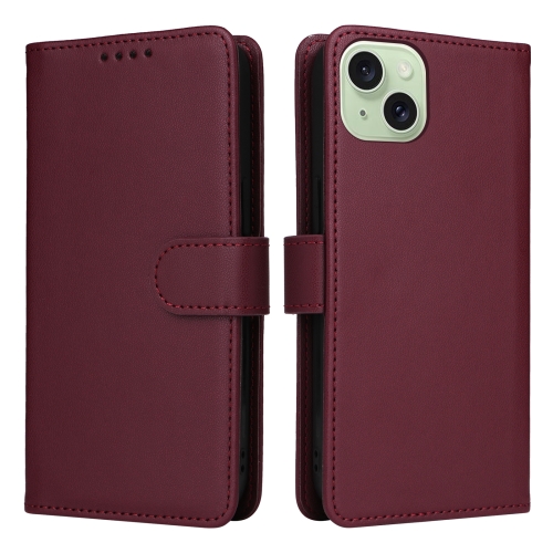 

For iPhone 15 Plus BETOPNICE BN-005 2 in 1 Detachable Imitate Genuine Leather Phone Case(Wine Red)