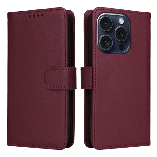 

For iPhone 15 Pro BETOPNICE BN-005 2 in 1 Detachable Imitate Genuine Leather Phone Case(Wine Red)
