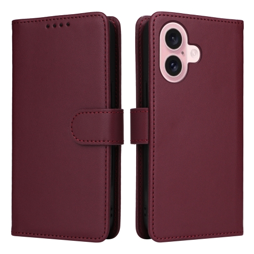 

For iPhone 16 Plus BETOPNICE BN-005 2 in 1 Detachable Imitate Genuine Leather Phone Case(Wine Red)