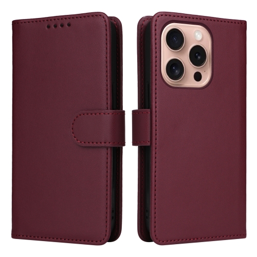 

For iPhone 16 Pro BETOPNICE BN-005 2 in 1 Detachable Imitate Genuine Leather Phone Case(Wine Red)