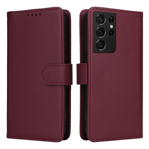 

For Samsung Galaxy S21 Ultra BETOPNICE BN-005 2 in 1 Detachable Imitate Genuine Leather Phone Case(Wine Red)