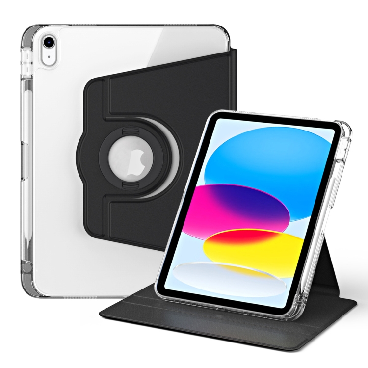 

For iPad 10th Gen 10.9 2022 360 Rotation Detachable Clear Acrylic Leather Tablet Case(Black)
