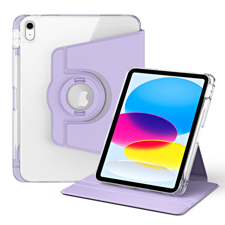 

For iPad 10th Gen 10.9 2022 360 Rotation Detachable Clear Acrylic Leather Tablet Case(Light Purple)