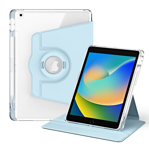 

For iPad 10.2 2021 / 2020 360 Rotation Detachable Clear Acrylic Leather Tablet Case(Ice Blue)