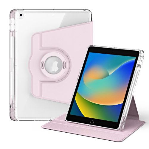 

For iPad 10.2 2021 / 2020 360 Rotation Detachable Clear Acrylic Leather Tablet Case(Pink)