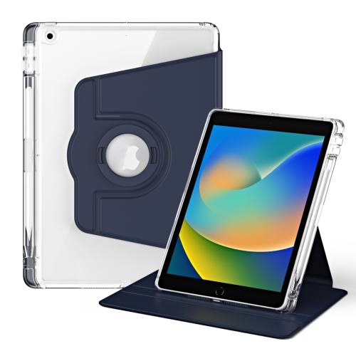 

For iPad 10.2 2021 / 2020 360 Rotation Detachable Clear Acrylic Leather Tablet Case(Dark Blue)