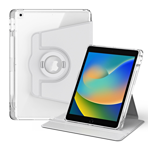 

For iPad 10.2 2021 / 2020 360 Rotation Detachable Clear Acrylic Leather Tablet Case(Grey)