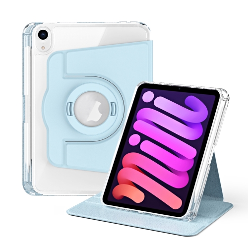 

For iPad mini 6 360 Rotation Detachable Clear Acrylic Leather Tablet Case(Ice Blue)