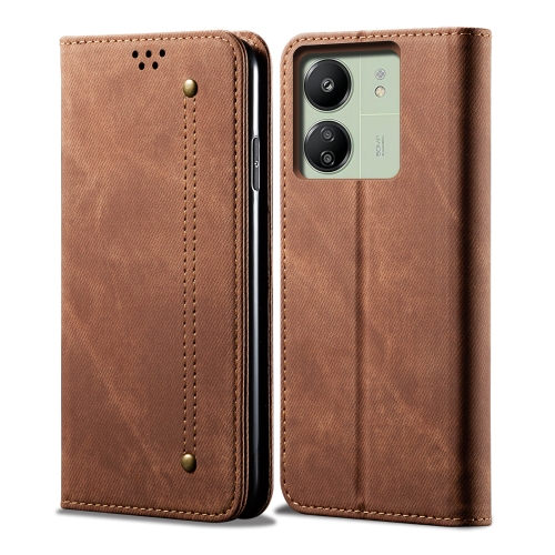 

For Xiaomi Redmi 13C / Poco C65 Denim Texture Casual Style Horizontal Flip Leather Case(Brown)